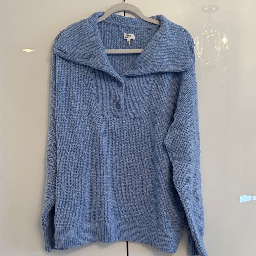 Aerie Light Blue Button-Collar Knit Sweater